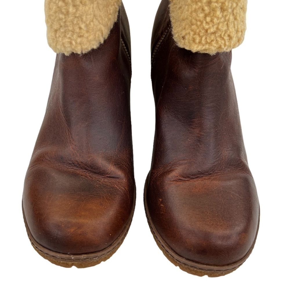 Timberland Women’s Oiled Leather Glancy Fleece Folded Down Heeled Booties Boots - Picture 8 of 14